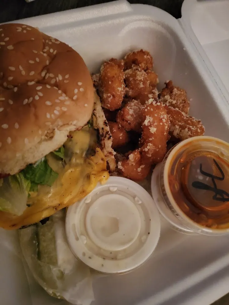 Double Cheeseburger and Cheese Curds